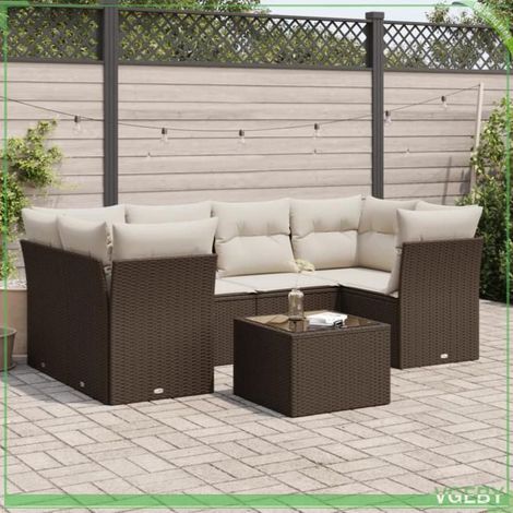 Salon de jardin - Modulaire - Résine tressée marron - Coussins amovibles et lavables - Table verre trempé (1/3)