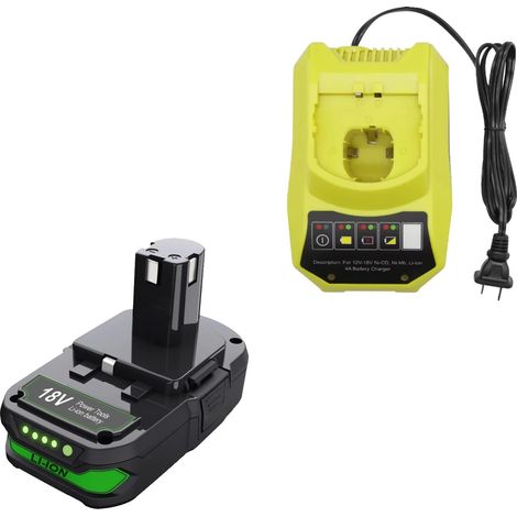 Batterie Li-ion, capacité 3000mAh, tension 18V, compatible avec Ryobi, 1BAT 1CHARGEUR, 18V (1/2)