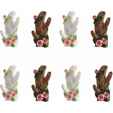 Wall hook with rose flower branch, wall mount, vintage style, bathroom hook, towel, clothes, coat, hat, key (white, brown, 8.5X3cm) (1/5)