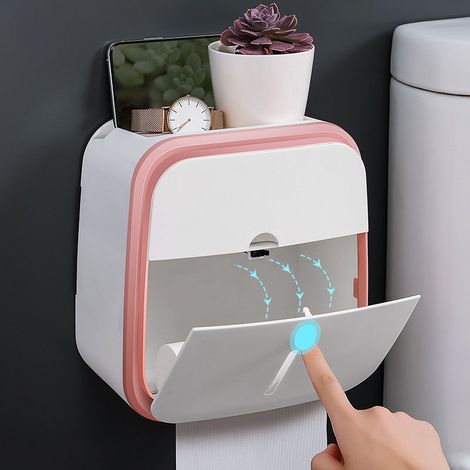 Étagère pour boîte de papier toilette, meuble de rangement mural, support pour téléphone de salle de bain, boîte de serviettes hygiéniques rose (1/5)
