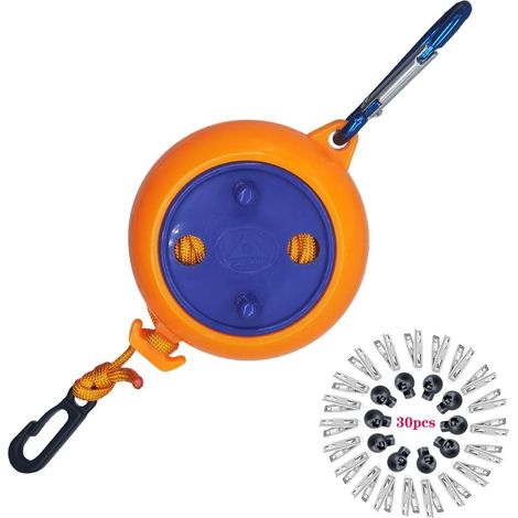 Camping Retractable Clothesline, 8M Outdoor Adjustable Clothesline for Outdoor Travel Vacation Camping with 10 Fixed Loops and 20 Clothes Pegs (1/5)