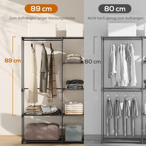 Armoire ouverte 4 niveaux, rangement vêtements avec 2 penderies, 182 x 43 x 185 cm, noir, pour salon