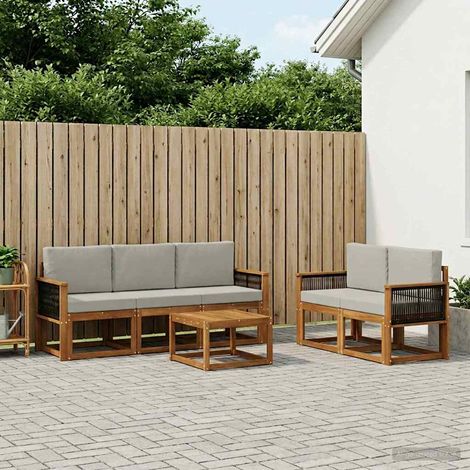 vidaXL Outdoor-Sofagarnitur mit Kissen 6 pcs Natürlich und Hellgrau (1/5)