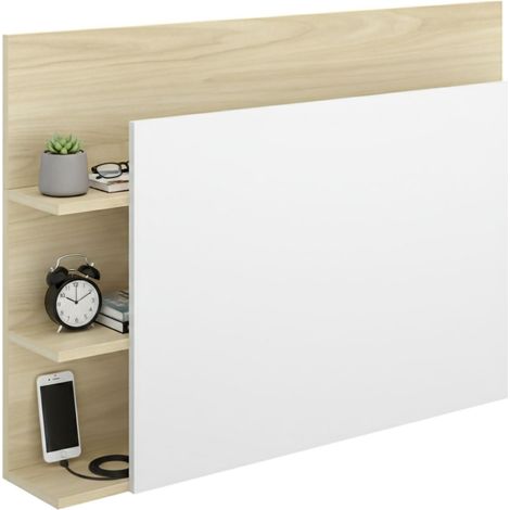 Testiera Letto Minden, Vani Libreria, Singolo, Colore Struttura Marrone, 19x105 cm Bianco