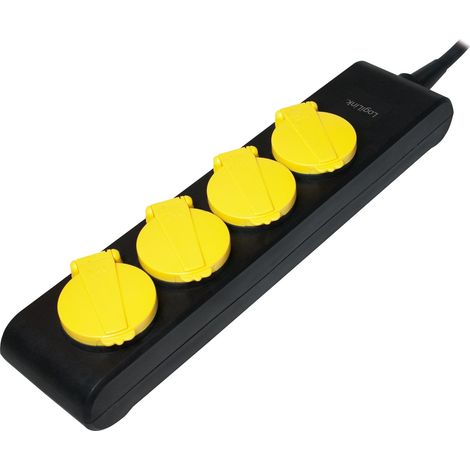 Multiprise noire et jaune avec rallonge 1.4m - parafoudre - 4 prises SCHUKO 230VAC 10A (1/5)