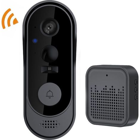 Sonnette vidéo sans fil (sans abonnement), 1080p, avec carillon, audio bidirectionnel, vision nocturne, Wi-Fi 2,4 GHz, pour intérieur et extérieur. (1/5)