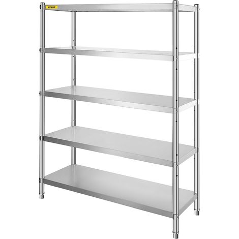Étagère de rangement 48 x 18,5 pouces, étagères à 5 niveaux, étagères réglables, pieds réglables, étagères de cuisine en acier inoxydable (1/5)