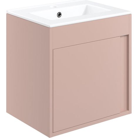 Signature Helsinki Wall Hung 1-Door Vanity Unit with Basin 510mm Wide - Matt Antique Rose (1/3)
