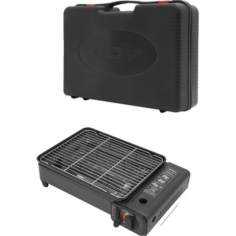 Cuisinière à gaz, double brûleurs, contrôle de chaleur réglable, noir (1/2)