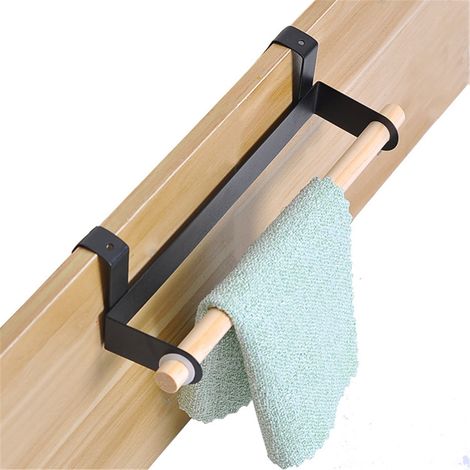 Support Pour Essuie-Tout - En Fer Et Bois - Adhésif Sans Perçage - Pour Cuisine Et Salle De Bains - 26 X 6 X 6 Cm - 1 Pièce (1/5)