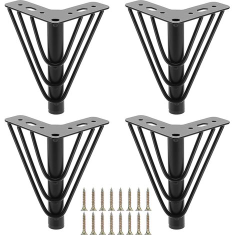 Lot de 4 pieds de meuble en métal 15 cm, pieds de plaque supérieure triangulaires, pieds de meubles de rechange robustes, pied de support pour canapé, lit, chaise, armoire, tiroir, table (noir) (1/5)