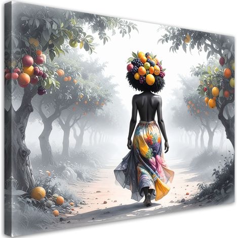 Tableau déco Femme avec des fruits sur la tête 60x40 (1/4)