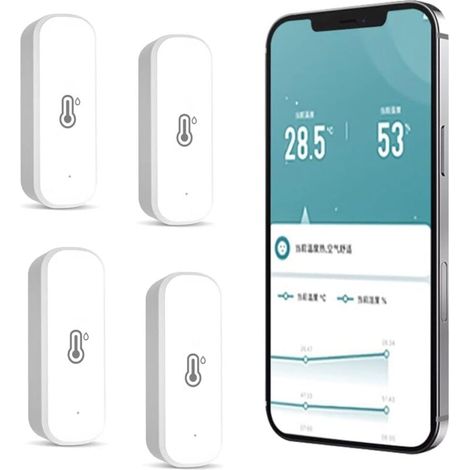 Lot de 4 thermomètres-hygromètres WiFi pour intérieur et extérieur - Mesure sans fil de la température et de l'humidité avec alerte via application mobile (1/4)
