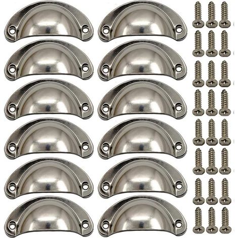 Lot de 12 poignées de tiroir antiques en alliage de fer et nickel, pour meubles et portes d'armoires. Forme demi-cercle, 8,1 cm x 3,5 cm, finition brossée.
