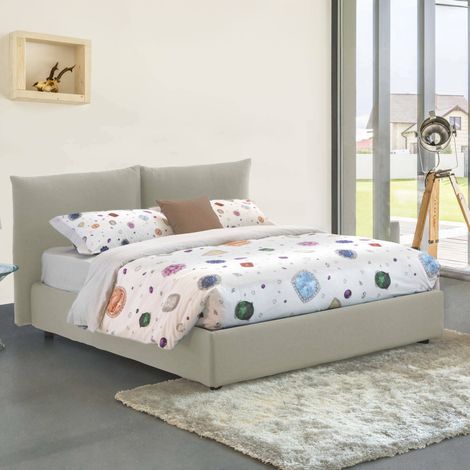 Talamo Italia - Letto matrimoniale Arcole, Letto contenitore con rivestimento in tessuto, 100% Made in Italy, Apertura frontale, con materasso Cm 160x200 incluso, Beige (1/5)