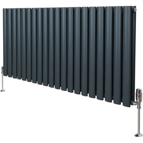 Röhrenheizkörper Oval & Chrom Thermostatventile Modern Anthrazitgrau 600 x 1200mm