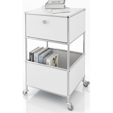 Metallregal Concept Epure MK-145 3-stöckiger Rollcontainer mit Schublade & Ablagen Weiß (1/4)