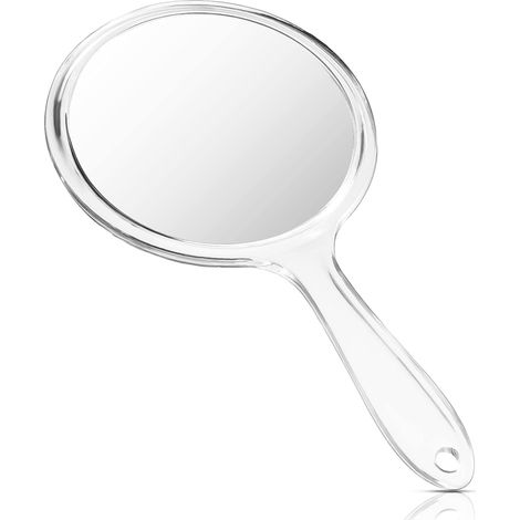 Espejo de mano de doble cara 1X/3X con mango redondeado, transparente, para el maquillaje diario de la mujer.