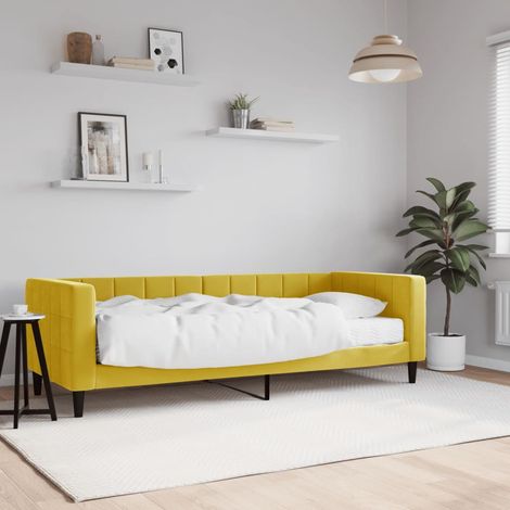 Lit Adulte,Lit simple,Lit de jour avec matelas jaune 80x200 cm velours CIV936945 (1/5)