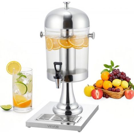 Dispensador de Bebidas 8 L para Fiestas, Acero Inoxidable y Plástico, con Grifo, Bandeja para Hielo, Dispensador de Zumo Limonada y Té Helado, a Restaurantes y Hoteles, 270 x 350 x 560 mm (1/5)