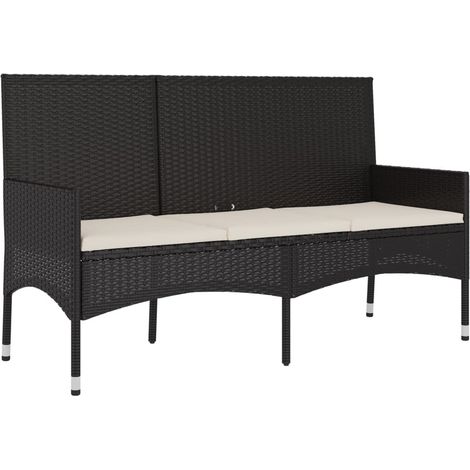 Banco de jardín Muebles de exterior para terraza de 3 plazas 140 x 51 x 85 cm con cojines negros de resina tejida (1/5)