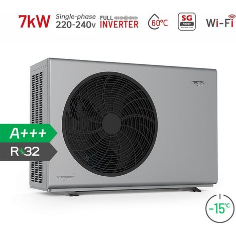 Alsavo Zealux R32 pompe a chaleur air eau monobloc grise 7kw - Monophasé 220-240V/50Hz/1PH - Ventilateurs Simples - Discrétion et Contrôle Intelligent (1/5)