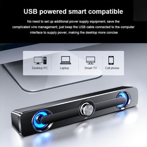 1 Stück Bluetooth 5.0 Soundbar, 4D-Stereo mit zwei Weckern, Heimkino-Soundbar, schwarz (1/5)
