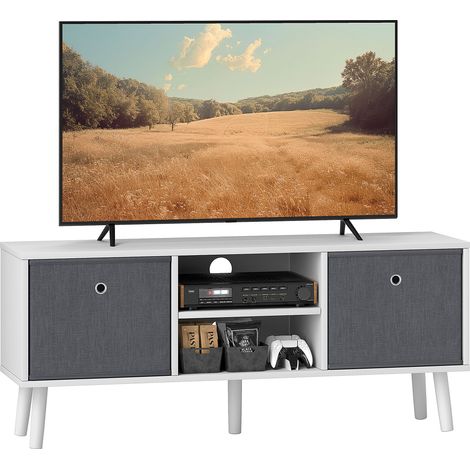 Stylish White TV Cabinet Stand for Up to 50-Inch TVs with Foldable Drawers,Perfect Entertainment Center for Living Rooms