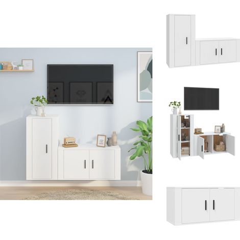 2-tlg. TV-Schrank-Set Weiß Holzwerkstoff - TV-Schrank - Holzwerkstoff Möbel - Wohnzimmer Dekoration - Wandmontage Regal - Fernsehtisch (1/5)
