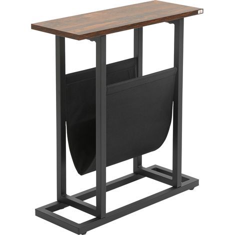 Beistelltisch. Nachttisch. Schlankes Design. Mit Stofftasche. Stahl. Dunkelbraun und schwarz. 49 x 19 x 55 cm