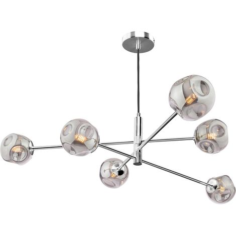 Dar Vignette Suspension Vignette à 6 lumières, chrome poli et verre fumé organique fermé
