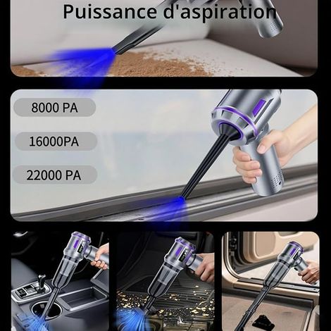 Aspirateur Voiture Puissant, 22000PA Multifonction Aspirateur à Main, 3 Niveaux Mini Sans Fil, Multifonctionnel Aspirateu Main Sans Fil pour Voiture Animaux Maison Car (1/2)