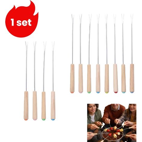 1 set (12 stuks) - Kaasfondue vork met houten handvat - Chocoladefondue vork - bestek - vork - willekeurige kleur (1/5)