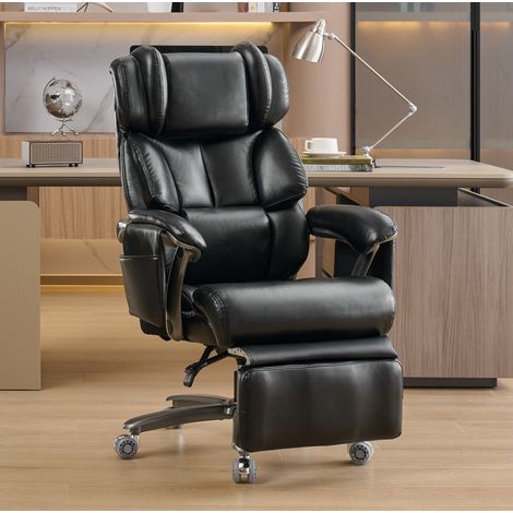 Sedia da ufficio ergonomica reclinabile in pelle PU nera 85,5x76,5x121,5 cm FloraGrace (1/5)