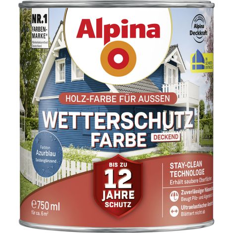 Alpina Wetterschutzfarbe deckend 0,75 L azurblau Holzschutzfarbe (1/2)