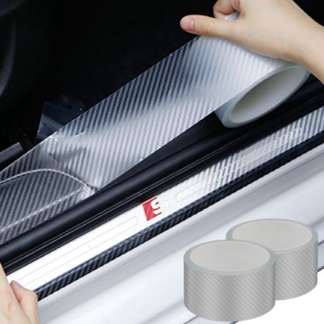 2 Rouleaux Film Protection Entrée Portière Voiture Fibre Carbone Transparente Anti-Rayure Bande Pare-chocs Capot Autocollant Universel (1/5)