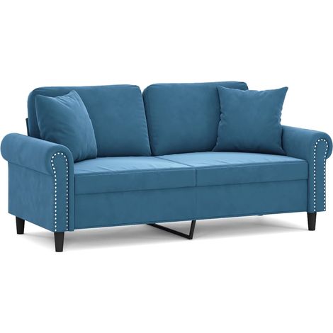 Canapé 2 places,Sofa pour Salon,Banquette avec oreillers décoratifs bleu 140 cm velours CFW700381
