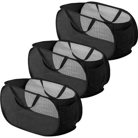Panier a Linge Pliable, 3 Pièces Pop-Up Panier Linge Pliable, Paniers à Linge Pliables, En Maille Filet Panier Linge, Panier à Linge Pliable Avec Poignée Pour Chambre, Chambre D'enfant Et Voyage(Noir) (1/5)