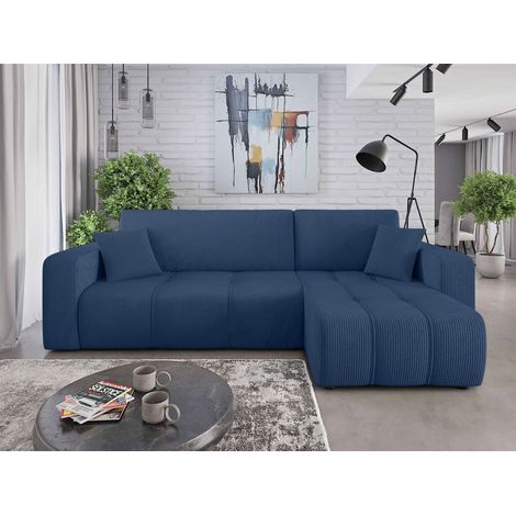 Ecksofa mit Schlaffunktion Sofa DAGNY in Stoff Poso Blau Ottomane Rechts (1/5)