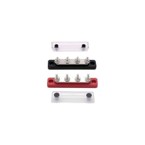 Barra di distribuzione CC 12V - 48V con 4 giunzioni a polo da 3/16" per bus da 100 Amp con coperchio del terminale della batteria nero + rosso, 2 gruppi. (1/4)