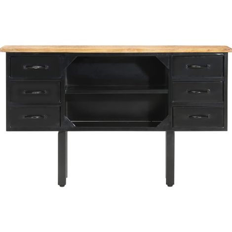 Buffet，Bahut，Meuble de Rangement 110x30x65 cm Bois de manguier massif brut et acier CFW22067 (1/5)