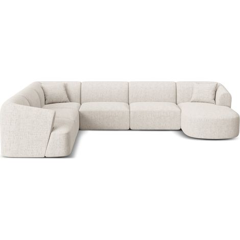 Canapé d'angle gauche forme-U 7 places tissu struct.beige clair (1/5)