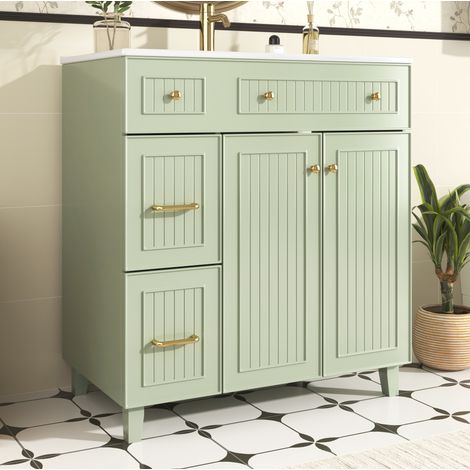Mueble de baño con lavabo (81.7x46.8x90 cm), almacenamiento multifuncional, acabado lacado, MDF verde (1/5)