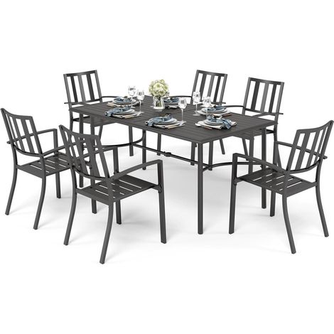 Gartenmöbel Set Metall E-Coating mit Stapelbaren Stühle Schwarz (1/5)