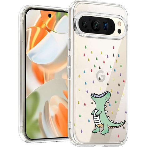 Custodia protettiva per Google Pixel 9 Pro XL, retro con dinosauro arcobaleno. (1/2)