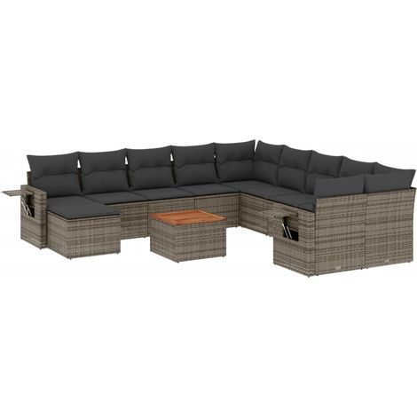 vidaXL Set Divani da Giardino 12 pz con Cuscini Grigio in Polyrattan (1/5)