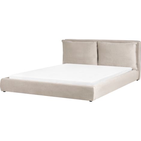Cama de agua moderna de terciopelo 180 x 200 cm cabecero tapizado y acolchado gris pardo Bajonna