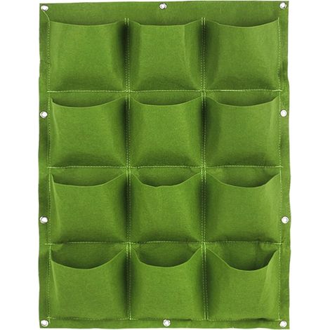 Sac à Plantes Murale - 12 Poches en Feutre - Pour Jardinage Intérieur et Extérieur - Sac de Culture Vertical - Vert (1/5)