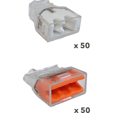Bornes de connexion automatique 2 et 3 fils rigides 1,5 à 2,5mm2 - boite de 100 pièces - PREFA ELEC (1/2)