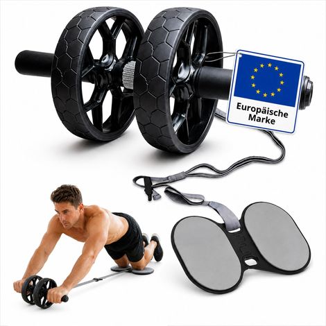 Relaxdays Bauchroller, Hilfsband, Kniematte, 2 Rollen, Bauchmuskeltraining, rutschfest, Bauchtrainer, Coretraining, grau (1/5)